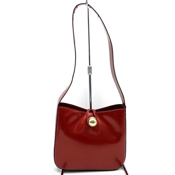 Pre-Owned CELINE Celine Shoulder Bag Handbag Old Leather Patent Enamel Red Women's