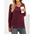 thumbnail image 3 of MOSHU V Neck Sweaters for Women Fall Lightweight Knit Pullover Sweater Side Slits Tops, 3 of 9