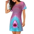 thumbnail image 2 of Haiem Pink Shark Pool Fantasy Print Women’s Short-sleeved Nightdress – Comfortable and Loose-Fit Sleepwear, Soft Cotton Sleep Shirt for Relaxing, Casual Nightdress, 2 of 6