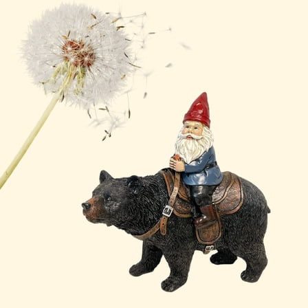 Outdoor Statue in Resin Gnome Riding Bear Design for Funny Garden Yard Patio Flowerbed Lawn Decoration Figurine
