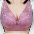 thumbnail image 2 of Wireless Bras for Women Plus Size V Neck Full Coverage Lace Minimizer No Underwire Push Up Seamless Comfortable Bra,Purple,48 C, 2 of 5
