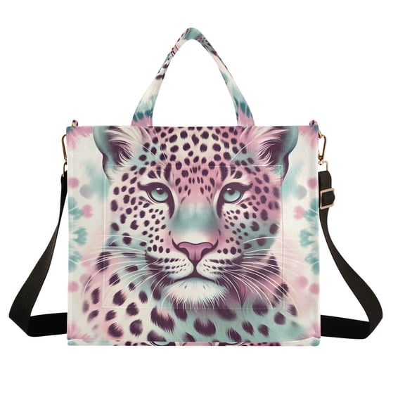 Leopard Pink Corduroy Tote Bag Handbag Large Messenger Bag Shoulder Crossbody Zipper Bag Purse