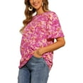 thumbnail image 4 of INSPIRE CHIC Women's Floral Round Neck Ruffle Sleeve Dressy Causal Summer Top M Purple, 4 of 6