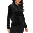 thumbnail image 6 of SAYFUT Womens Track Luxe Velour Hooded Pullover, Long Sleeve Solid Warm Pullover Tops Loose Sweatshirt with Kangaroo Pocket,Plus Size S-2XL/Blue,Black, 6 of 8