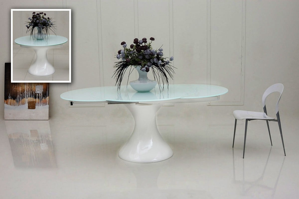 1perfectchoice Modrest Modern Extendable Round White Gl Top 1perfectchoice Modrest Modern Extendable Round White Gl Top Lacquer Dining Table