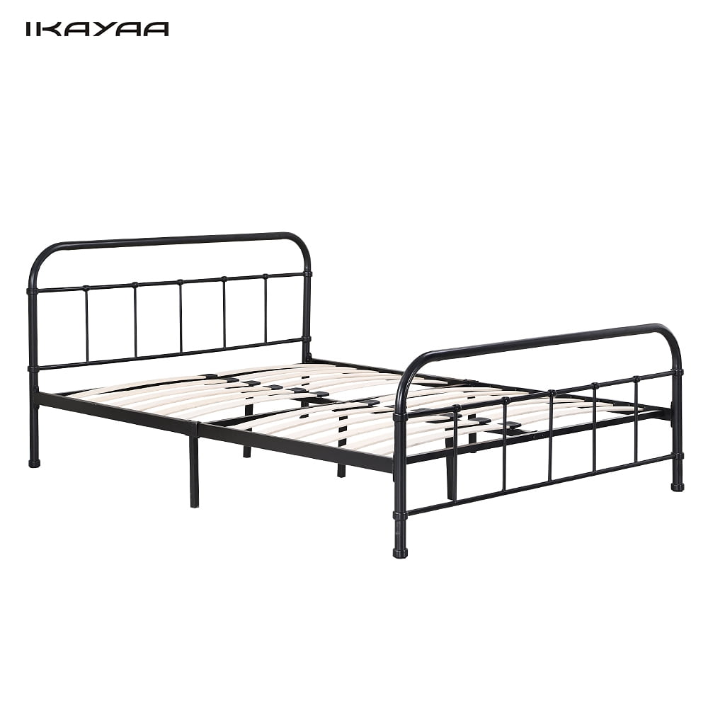 iKayaa Contemporary Metal Platform Bed Frame With Wood Slats for Full