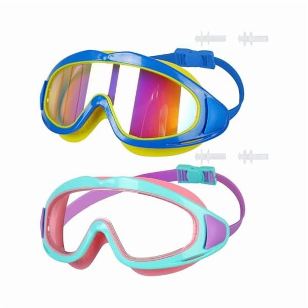 Chenchen Kids Swim Goggles, 2 Pack Swimming Goggles for Boys & Girls, Anti-Fog Anti-UV Wide View Pool Glasses 3-12Y
