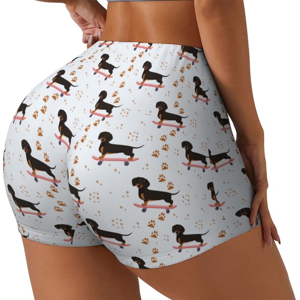 Balery Dachshund Dog Pantalones cortos de entrenamiento estampados para mujer, sin costuras, ajustados, para gimnasio, yoga, correr, deportes, ejercicio activo, fitness.-Large