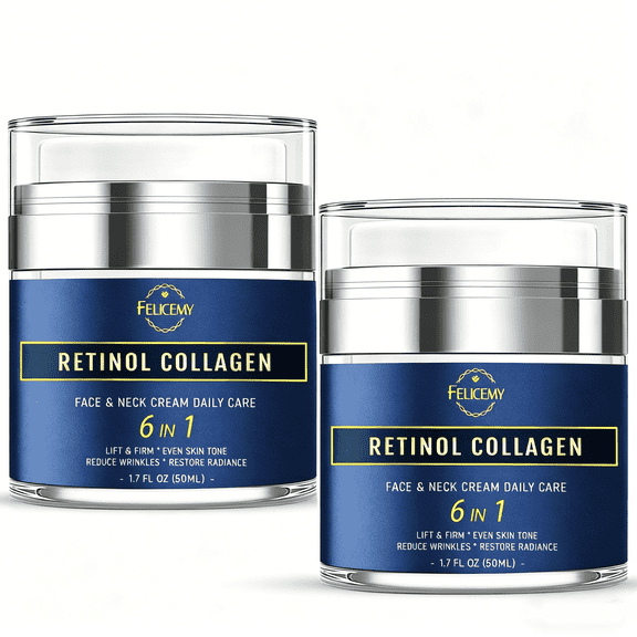 Retinol Cream for Face, Face Moisturizer with Collagen & Hyaluronic Acid, Anti Aging Neck Cream for Tightening Skin, Facial Creams Day & Night for Women and Men-2-Pack