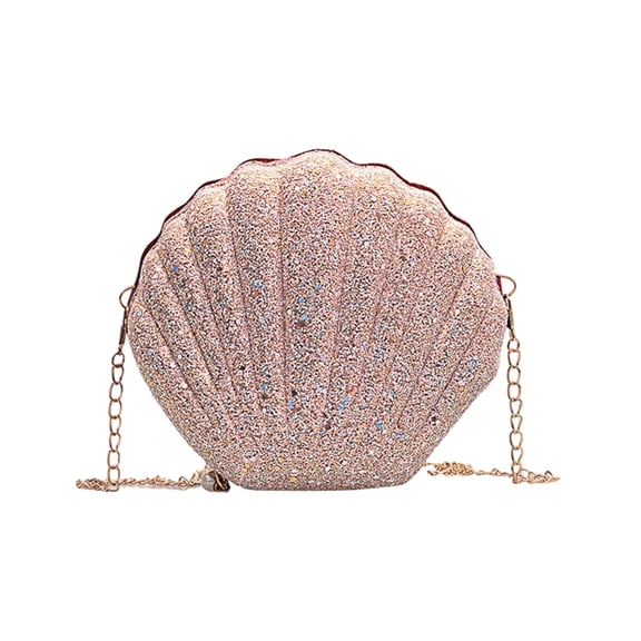 Sparkling Shell Clutch Evening Bag, Clutch Purse with Detachable Chain, Clutches Bag Handbag for Banquets Party (Pink)