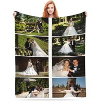 Personalized Flannel Thick Blanket Custom with Photos Texts Logos for Family Friends Neighbors Christmas Halloween Birthday Wedding Customized Gifts, 40"x50" White