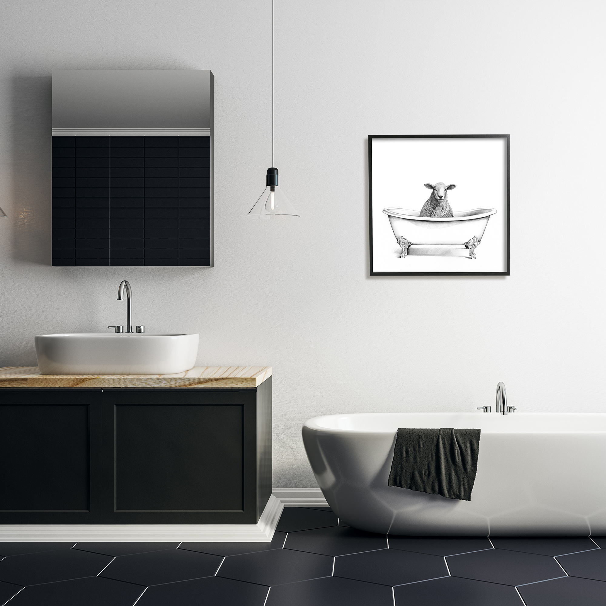 Stupell Industries Wooly Sheep in Bath Tub Farm Animal Bathroom, 24 x 24,Design by Victoria Borges