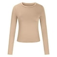 thumbnail image 6 of Odeerbi Solid Color Base Layer for Women 2025 Long-Sleeved Solid Color Navel-Baring Neck T-Shirt Bottoming Top Gold, 6 of 9