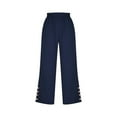 thumbnail image 6 of JSKUAMR Straight Leg Dressy Pants for Women High Waisted Buttons Loose Solid Color Trousers Ladies Work Casual Long Pants Navy,L, 6 of 7