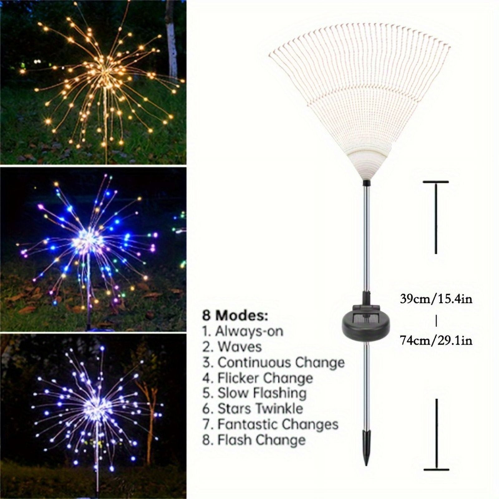 2pcs Solar Firework Lights, Multi-Color 60-720 LED Landscape Lights | 8 Lighting Modes, Outdoor Decoration for Halloween, Weddings, and Christmas