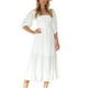 thumbnail image 1 of Vestido con media manga abullonada, cuello cuadrado, espalda descubierta, dobladillo con volantes, vestido de cintura alta para mujer, 1 of 6