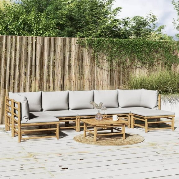 vidaXL 8 Piece Patio Lounge Set with Light Gray Cushions Bamboo