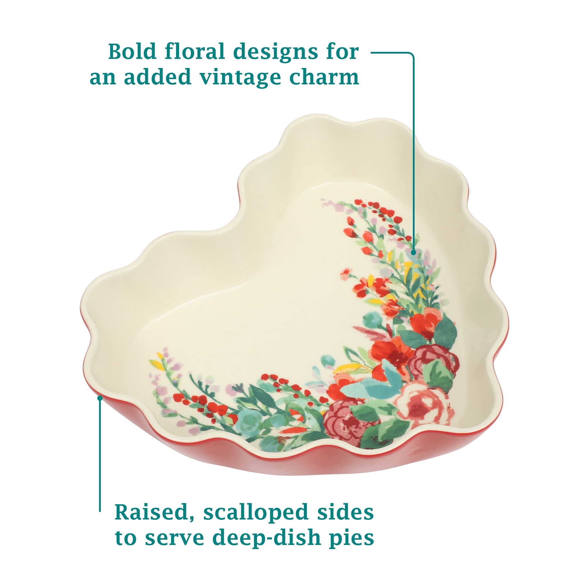 The Pioneer Woman Heart Ruffle 10-inch Red Ceramic Pie Pan