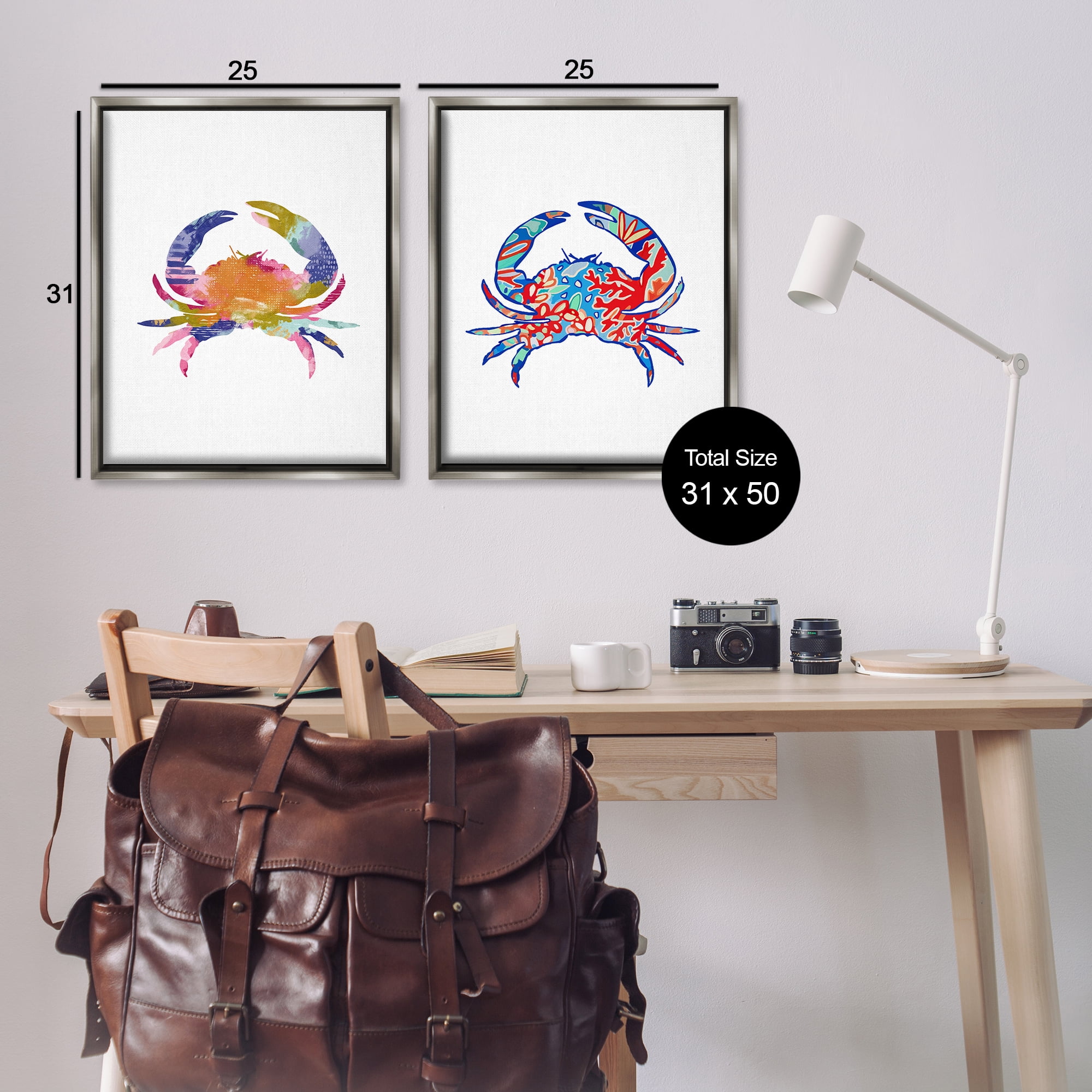 Stupell Industries Colorful Crab Silhouette Animals Painting Gray Floater Framed Canvas Art Print Wall Art, 31 x 25, Set of 2