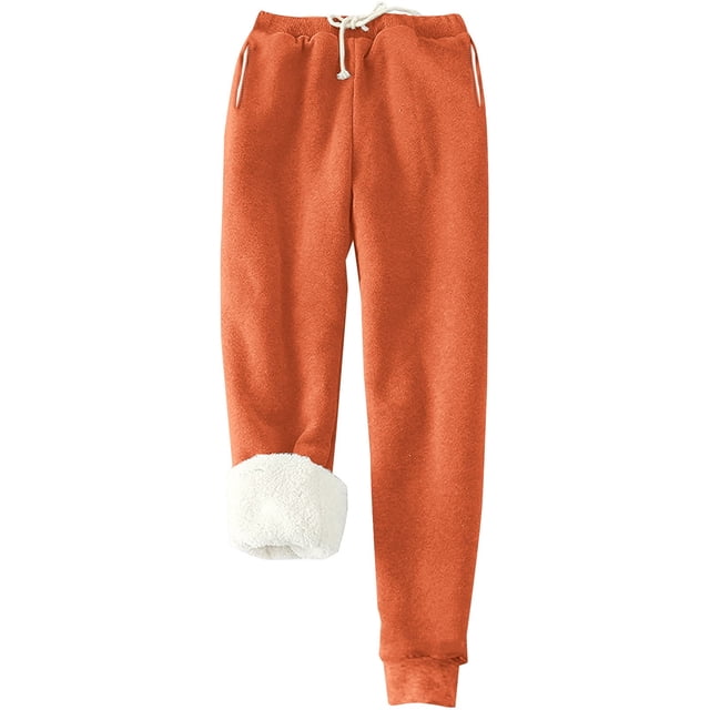 Pantalones deportivos Prolriy para mujer, con forro cálido, deportivos, de cintura alta, con forro polar, largos y gruesos de invierno para exteriores, color naranja, talla L