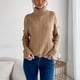 thumbnail image 5 of Suéter de cuello alto para mujer, manga larga, Color puro, cómodo, Tops para mujer, para la escuela, vacaciones, fecha, compras, caqui M, 5 of 8