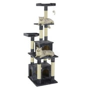 Angle View: Go Pet Club F203 67 in. Classic Cat Tree Condo Furniture House with Sisal Scratching Posts, Gray