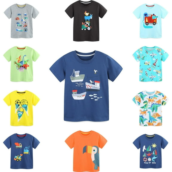 Sentuca Boys Shirts Size 2, Cotton Casual Cute Graphic Tees Crew Neck Short Sleeve T-Shirts for Toddler Clothes