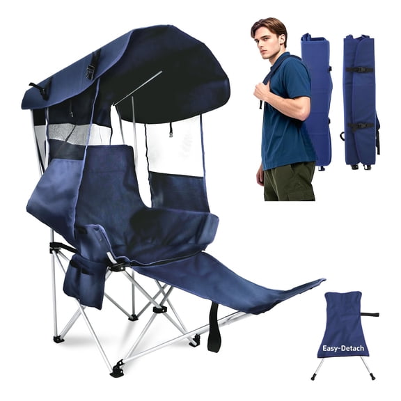 Folding Camping Chairs Canopy Outdoor: Sports Portable Beach Chair with Canopy-Lawn Beach Chairs with Umbrella for Adults-Camping Chair with Shade for Fishing Camp Heavy Duty Casual, Navy Blue)