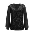 thumbnail image 4 of Womens Plus Size Sequin Tops Dressy Velvet Long Sleeve V Neck Shirt Fashion Fall Casual Sparkly Loose Blouse (Black M), 4 of 6