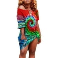 thumbnail image 3 of Sentmoon Loose Fit Cutout Dress Off Shoulder Holiday Dresses for Women Cold Shoulder Fashion Tie Dye Short Dresses,Plus Size Casual Womens Fashion Red XL, 3 of 9