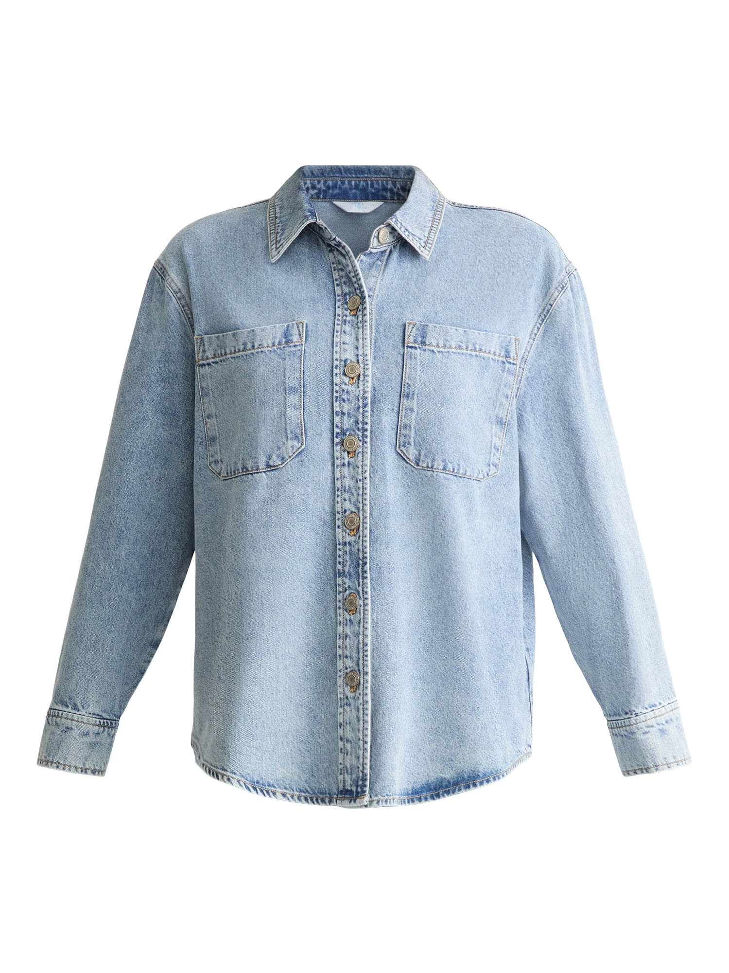 Time and Tru Women's Denim Overshirt with Long Sleeves, Sizes XS-XXXL