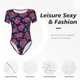 thumbnail image 6 of Uemuo Rose Flowers Pattern Women's One Piece Short Sleeve Swimsuit Rash Guard Surfing Modest Quick-drying Swimsuit Beach Essentials-X-Large, 6 of 9