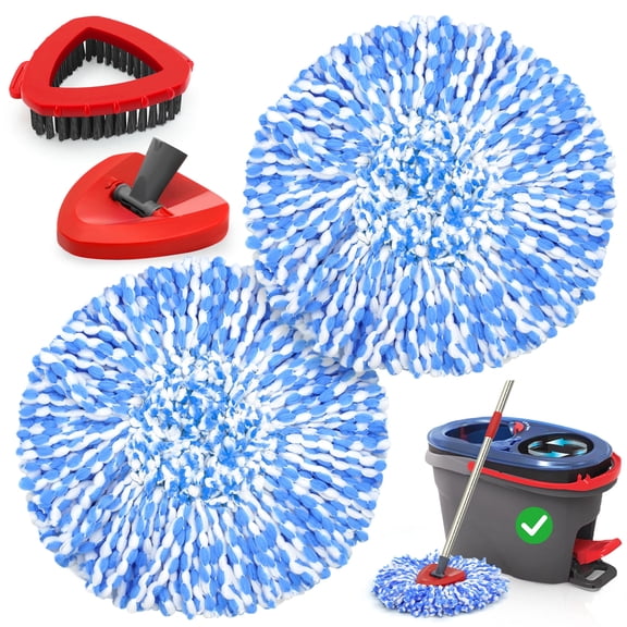 TidyBliss Mop Heads Replacements 2 Pack with Scrub Brush Attachment and Triangle Base for RinseClean 2 Tank System