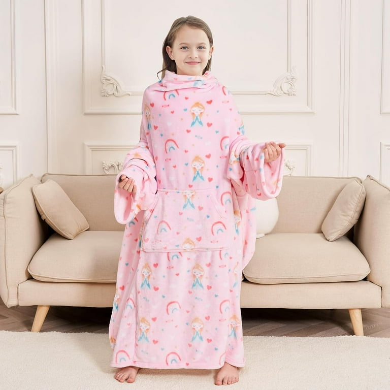 softan Princess Kids Snuggies Wearable Fleece Blanket with Sleeves
