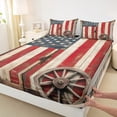 thumbnail image 3 of Homewish Retro US Flag Queen Sheet Sets for Child, Rustic Farmhouse Flat Sheet, Countryside Theme Queen Fitted Sheet, Super Cozy Room Decor, 4-Piece, 3 of 7