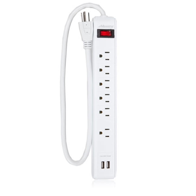 Maxxima 6 Outlet Grounded Power Strip with Dual USB Charging Ports