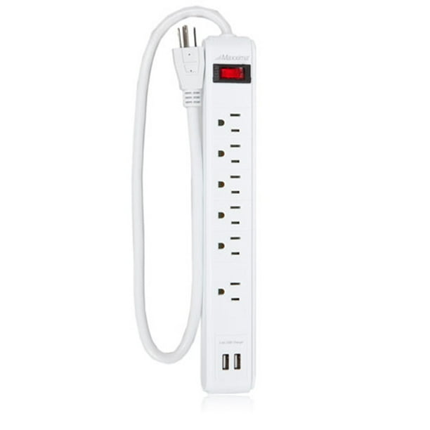 Maxxima 6 Outlet Grounded Power Strip with Dual USB Charging Ports