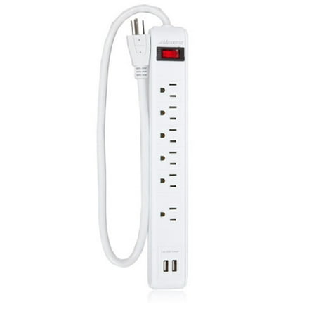 Maxxima 6 Outlet Grounded Power Strip with Dual USB Charging