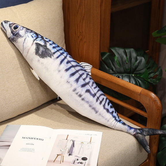Simulation Fish Plush Toy Pillow，23.6inch/ 60cm Soft Fish Decorate Pillow Cushion Stuffed Decorate Pillow Creative Gift Home Decor (Pacific Saury) ﻿