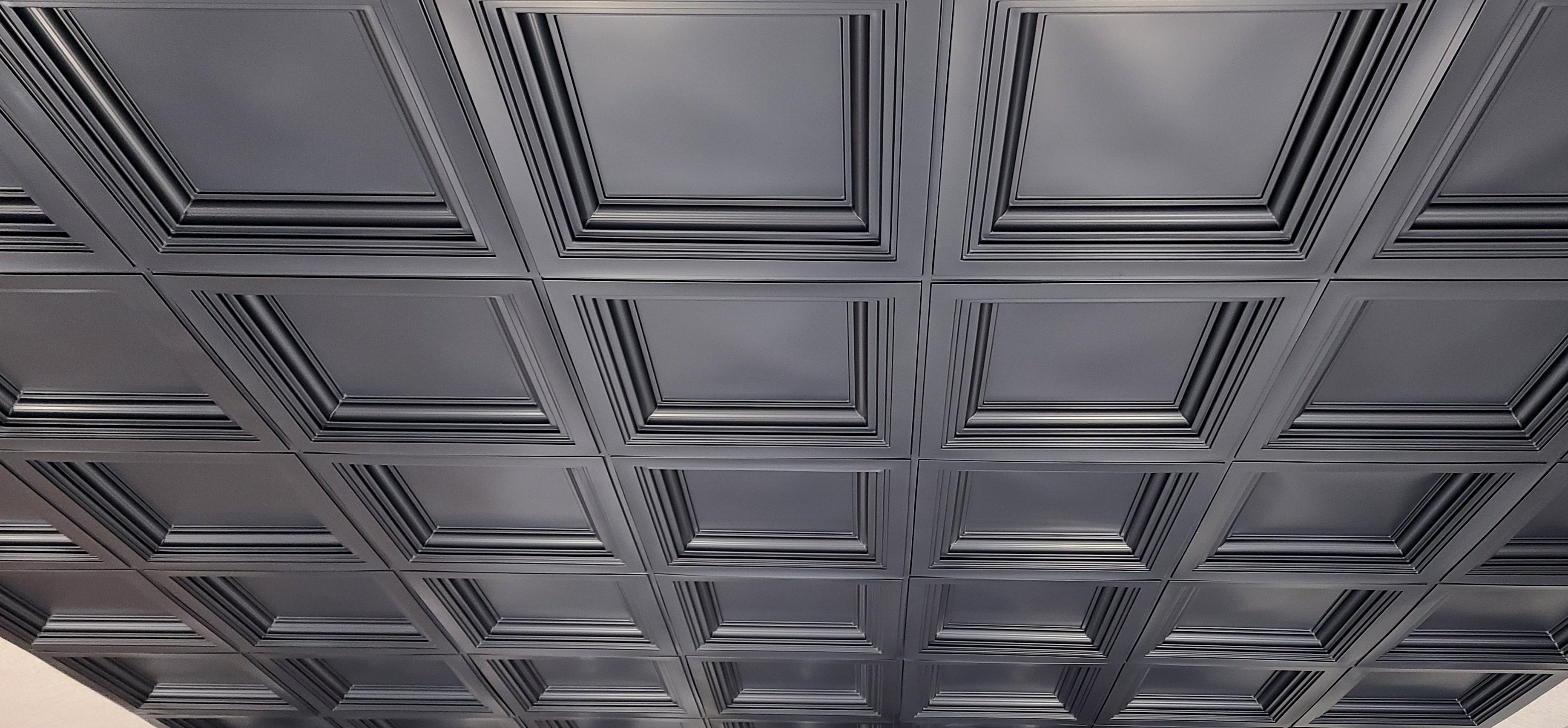 Antique Ceilings Drop-In Grid Ceiling Tiles – 24x24 PVC, Zeta Bronze Black – Suspended Ceiling
