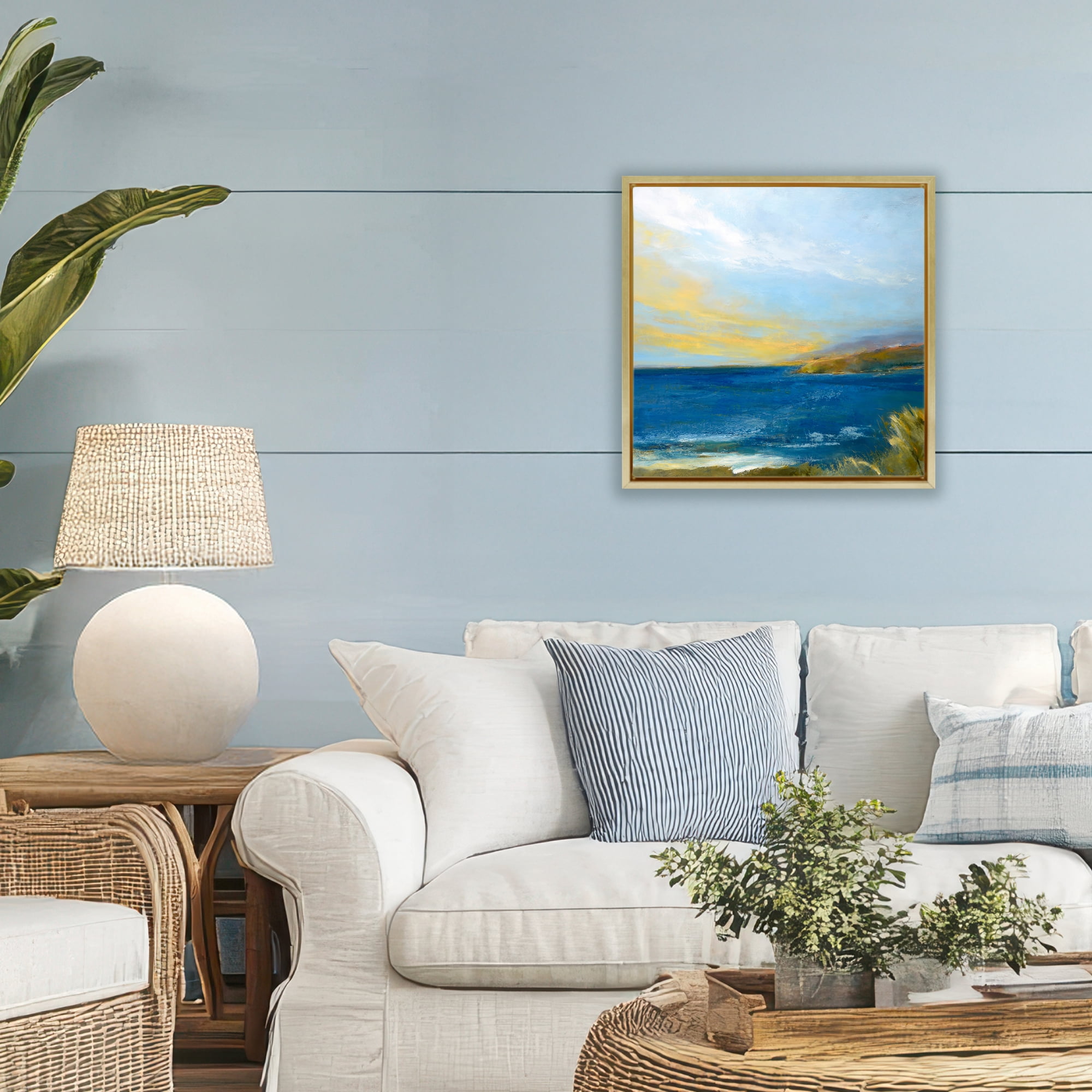 Stupell Industries Vibrant Ocean Light at Dusk Gold Framed Floater Canvas Wall Art, design by Patrick Dennis