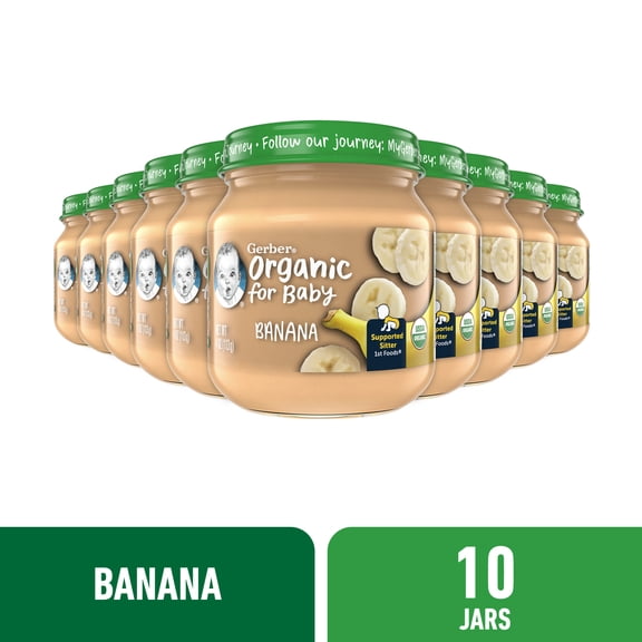 Gerber 1st Foods Organic for Baby Baby Food, Banana, 4 oz Jar (10 Pack)