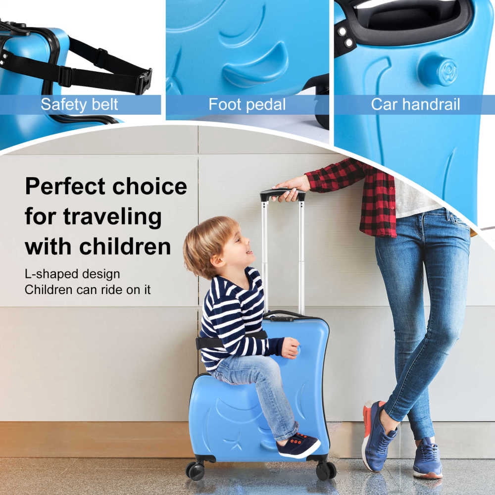 WZTO 20/24inch Kids Ride on Luggage Toddler Luggage Seat,Rolling Luggage with Spinner Wheels ,Suitcase Carry Trolley with Password Lock,with Safety Belt, Airplane Travel