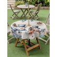 thumbnail image 3 of Outdoor Tablecloth with Umbrella Hole and Zipper, Blue Snowman Round Table Cloth 60 Inch Waterproof Tablecloth, Eucalyptus Christmas Poinsettia Retro Snowy Picnic Table Cover for Patio Camping, 3 of 7