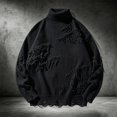thumbnail image 2 of Men's Ripped Sweater Male Long Sleeve Distressed High Neck Pullover Jumpers Black Size XXL, 2 of 4