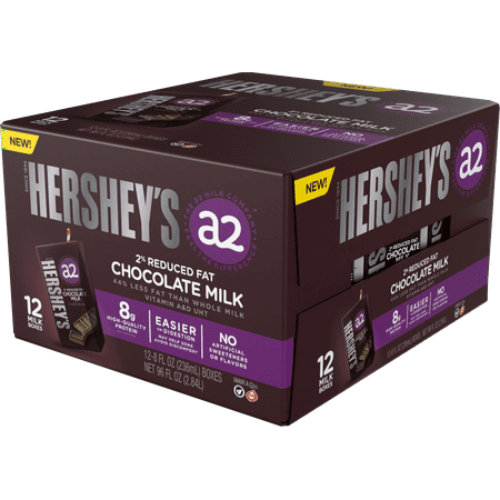 HERSHEY’S a2 Milk® Chocolate 2% Reduced Fat Milk Boxes, 8 oz, 12-Pack