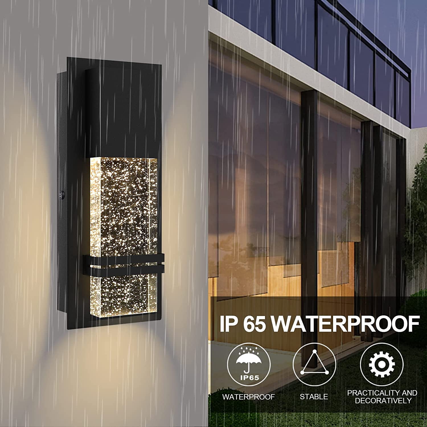 Rottogoon Modern LED Integrated Outdoor Wall Light Porch Sconce with Crystal Bubble Glass