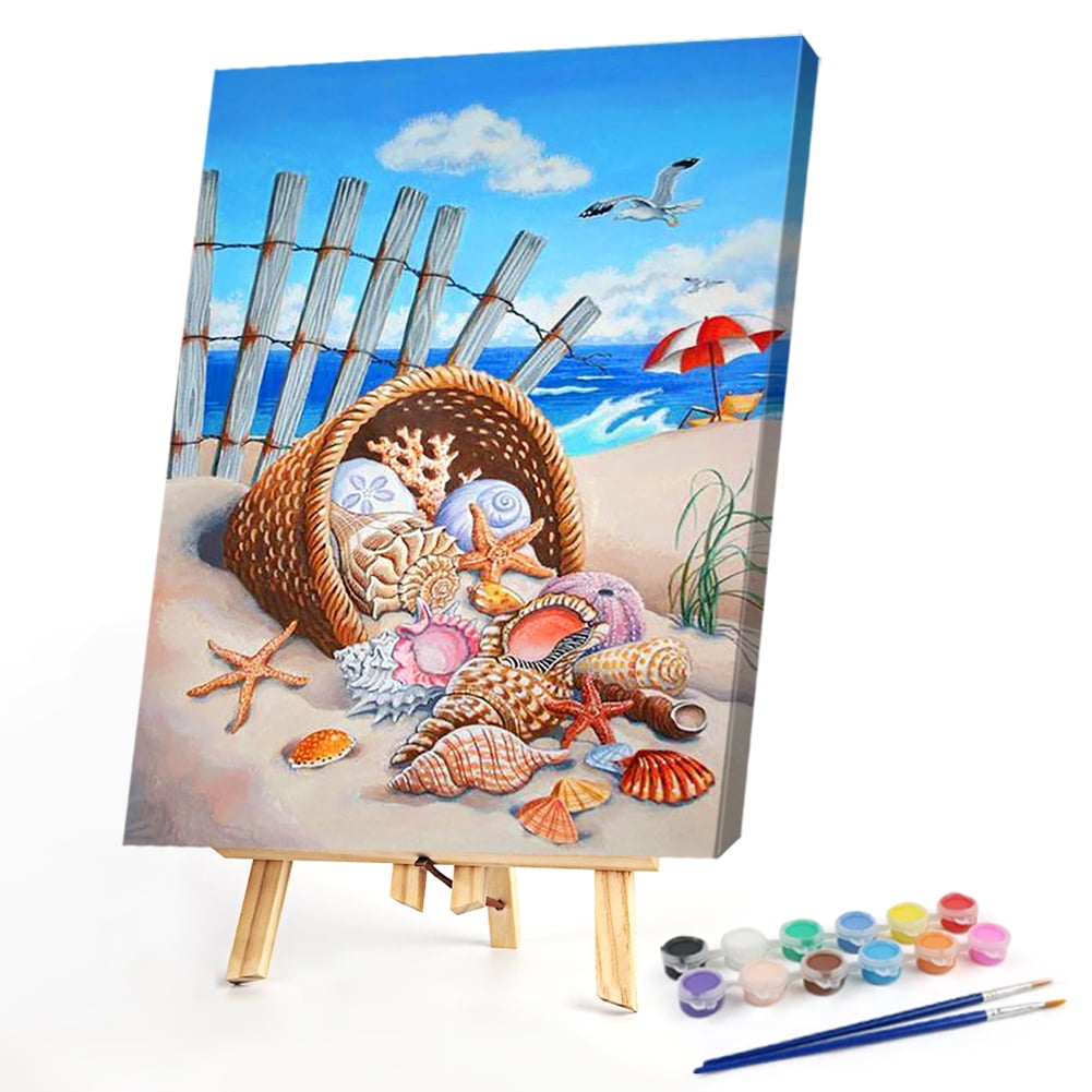 ACIOPPL - Pintura de atardecer en la playa por números para adultos principiantes, pintura acrílica, amanecer, pintura al óleo por números, lienzo con tema de playa, 16 x 20 pulgadas, decoración