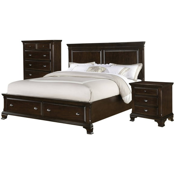 Picket House Furnishings Brinley Cherry Bedroom Set with Storage Bed, King, 3 Piece Set