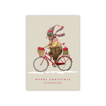 Personalized Holiday Card – Biking Bear – 5x7 Flat Card